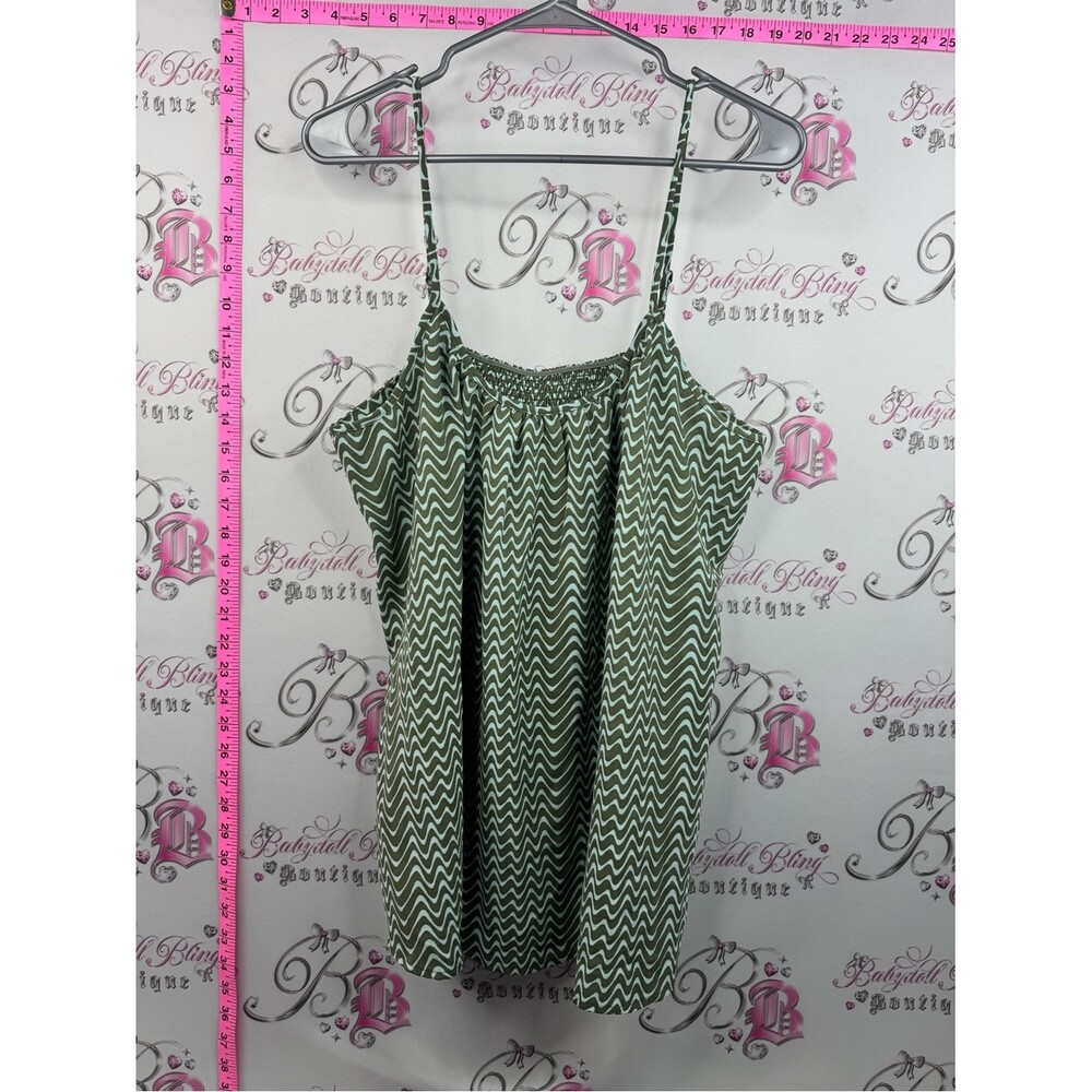 Farwest tank top blue aqua Olive Green Zigzag Spaghetti Strap Top smocked